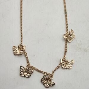 Gold Tone Butterfly Charm Necklace Adjustable 16-20 In Dainty Pendant Jewelry